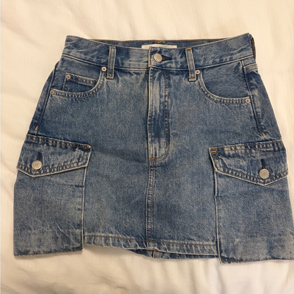 High-Rise Denim Cargo Mini Skirt